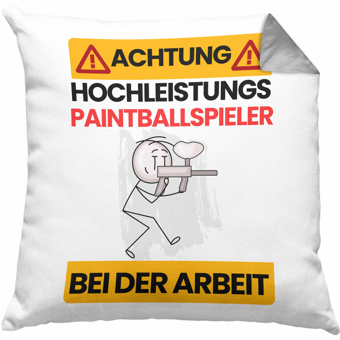 Paintballspieler Kissen mit Füllung 40x40 Geschenk Lustiger Spruch Geschenkidee für Paintballspieler Achtung Hochleistungs Paintballspieler Bei Der Arbeit (Grau) Grau Trendation
