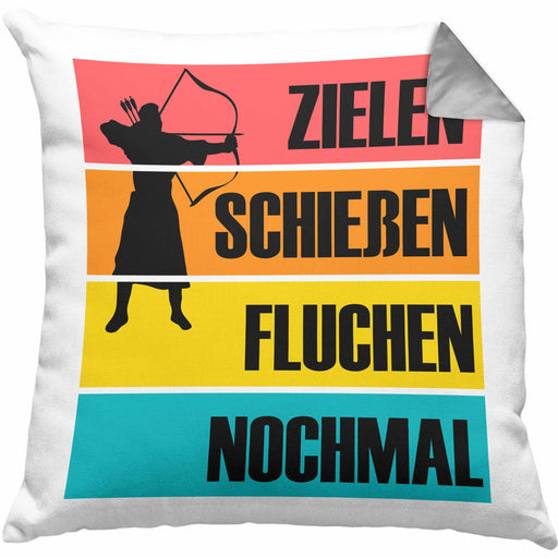 Bogenschießen Kissen mit Füllung 40x40 mit Bogenschütze Spruch - Geschenk für Pfeil und Bogen Fans Zielen Schießen Fluchen Nochmal (Grau) Grau Trendation