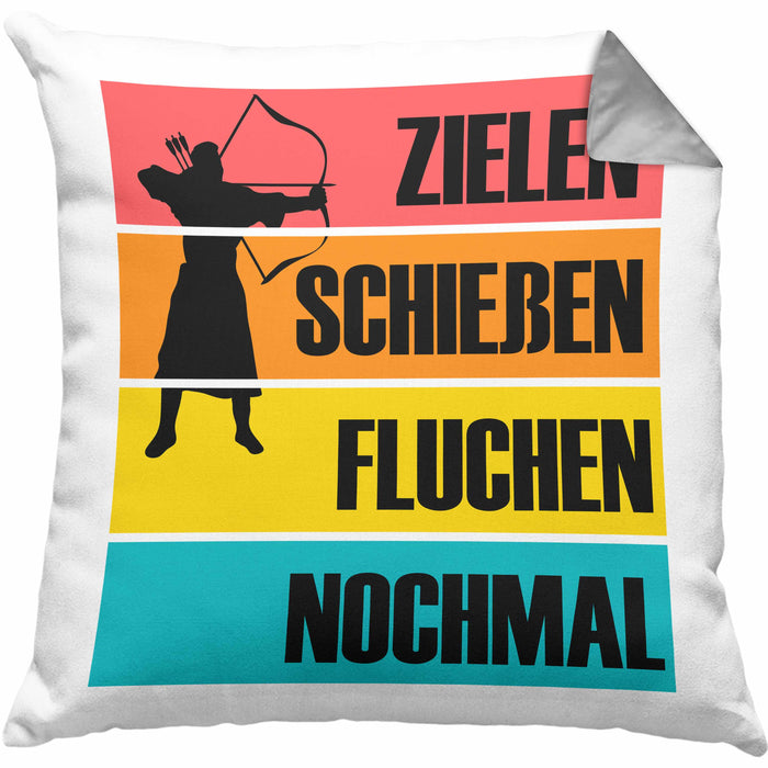 Bogenschießen Kissen mit Füllung 40x40 mit Bogenschütze Spruch - Geschenk für Pfeil und Bogen Fans Zielen Schießen Fluchen Nochmal (Grau) Grau Trendation