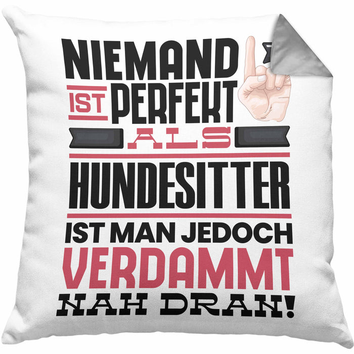 Hundesitter Geschenk Kissen mit Füllung 40x40 Lustige Geschenkidee für Hundesitter Geburtstag Niemand Ist Perfekt Aber Als Hundesitter Ist Man Nah Dran (Grau) Grau Trendation