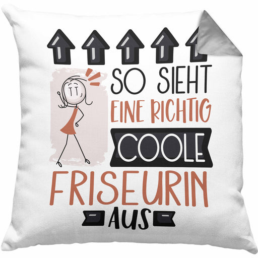 Friseurin Geschenk Kissen mit Füllung 40x40 Lustig Geschenkidee für Friseurin Geburtstag So Sieht Eine Richtig Coole Friseurin Aus Frauen Spruch (Grau) Grau Trendation