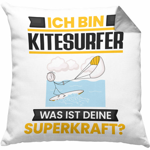 Kitesurfer Kissen mit Füllung 40x40 Geschenk für Kitesurfer Geburtstag Lustiger Spruch Was Ist Deine Superkraft (Grau) Grau Trendation
