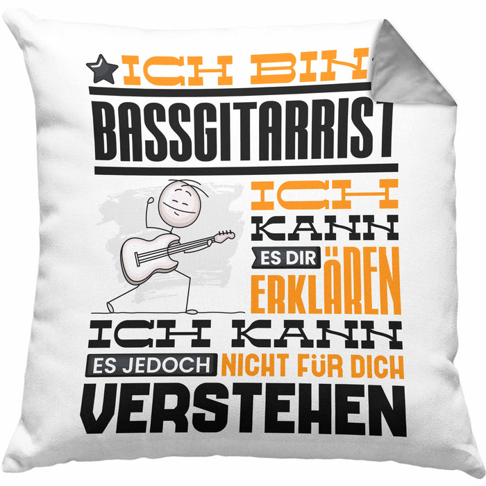 Bassgitarrist Geschenk Kissen mit Füllung 40x40 Geschenkidee für Bassgitarrist Geburtstag Lustig Ich Bin Bassgitarrist Ich Kann Es Dir Erklären Aber Nicht Für Dich Verstehen (Grau) Grau Trendation