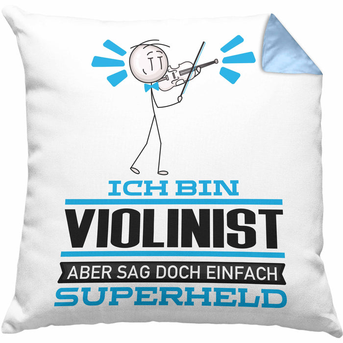 Violinist Geschenk Kissen mit Füllung 40x40 Ich Bin Violinist Aber Sag Doch Einfach Superheld Lustige Geschenkdiee für Violinist (Grau) Blau Trendation
