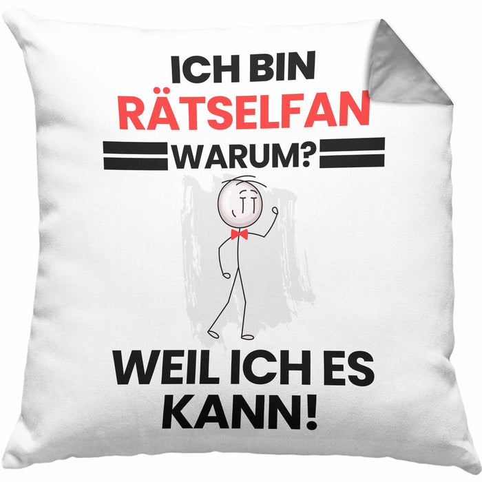 Rätselfan Geschenk Kissen mit Füllung 40x40 Lustiger Spruch Ich Bin Rätselfan Warum Weil Ich Es Kann Geschenkidee Bester Rätselfan Geburtstag (Grau) Grau Trendation