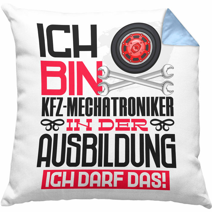 Kfz-Mechatroniker Ausbildung Kissen mit Füllung 40x40 Geschenk Ich Bin Kfz-Mechatroniker In Der Ausbildung Ich Darf Das Geschenkidee Spruch (Grau) Blau Trendation