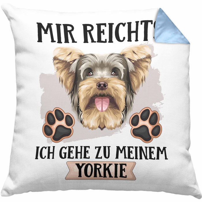 Yorkie Besitzer Kissen mit Füllung 40x40 Geschenk Lustiger Spruch Geschenkidee Mir Reichts Ich Geh Zu Meinem Yorkie (Grau) Blau Trendation