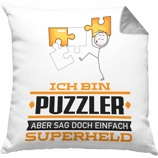 Puzzler Geschenk Kissen mit Füllung 40x40 Ich Bin Puzzler Aber Sag Doch Einfach Superheld Lustige Geschenkdiee für Puzzler (Grau) Grau Trendation