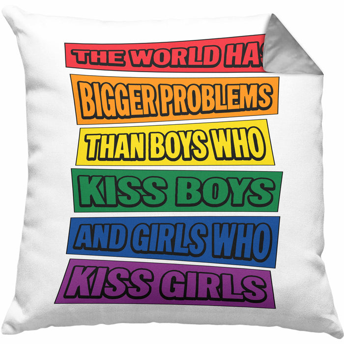 LGBTQ Kissen mit Füllung 40x40 Geschenk Schwule Lesben Geschenkidee The World Has Bigger Problems Gender Equality Häferl (Grau) Grau Trendation