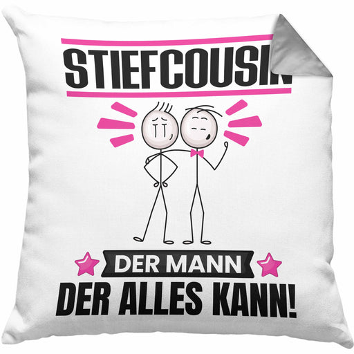 Stiefcousin Kissen mit Füllung 40x40 Geschenk für Stiefcousin Der Mann Der Alles Kann Geschenkidee zum Geburtstag (Grau) Grau Trendation
