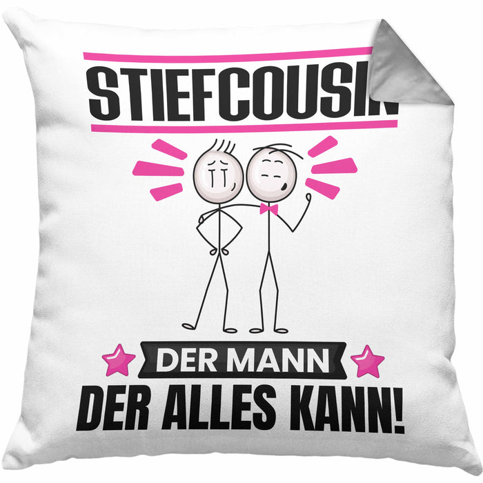 Stiefcousin Kissen mit Füllung 40x40 Geschenk für Stiefcousin Der Mann Der Alles Kann Geschenkidee zum Geburtstag (Grau) Grau Trendation