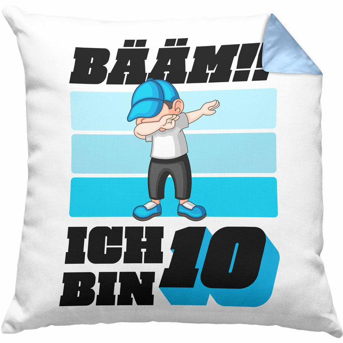10 Geburtstag Junge Jungen Geschenke Kissen mit Füllung 40x40 10er Geburtstag 10 Jahre Alt Geschenkidee (Grau) Blau Trendation