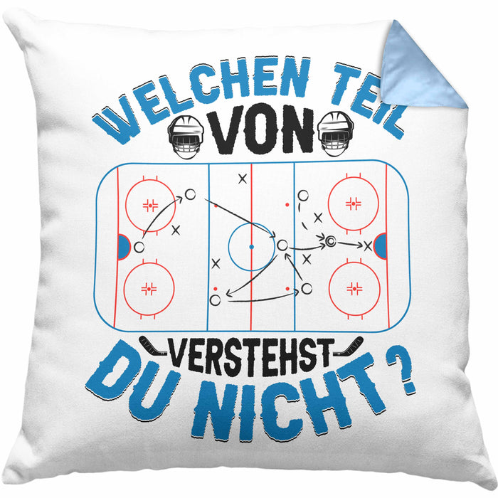 Eishockey Trainer Geschenk Kissen mit Füllung 40x40 Coach Eis-Hockey Spieler Geschenkidee Eishockeyspieler Geschenkdiee Welchen Teil Von Verstehst Du Nicht (Grau) Blau Trendation