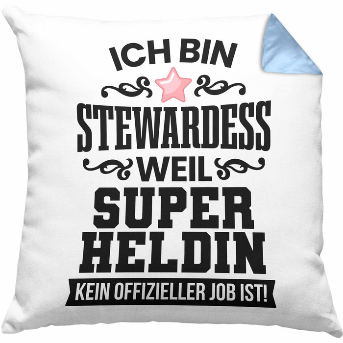 Stewardess Kissen mit Füllung 40x40 Geschenk für Stewardessin Lustiger Spruch (Grau) Blau Trendation