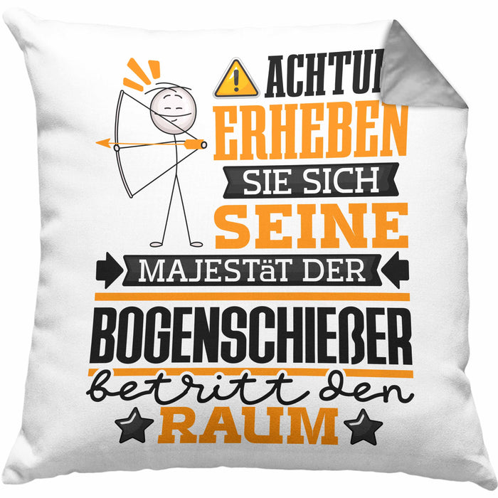 Bogenschießer Geschenk Kissen mit Füllung 40x40 Lustiger Spruch Erheben Sie Sich Der Bogenschießer Betritt den Raum (Grau) Grau Trendation