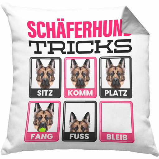 Schäferhund Besitzer Kissen mit Füllung 40x40 Geschenk Lustiger Spruch Geschenkidee Schäferhund Tricks Bleib (Grau) Grau Trendation