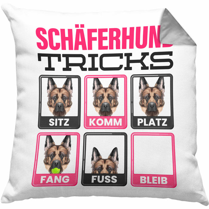 Schäferhund Besitzer Kissen mit Füllung 40x40 Geschenk Lustiger Spruch Geschenkidee Schäferhund Tricks Bleib (Grau) Grau Trendation