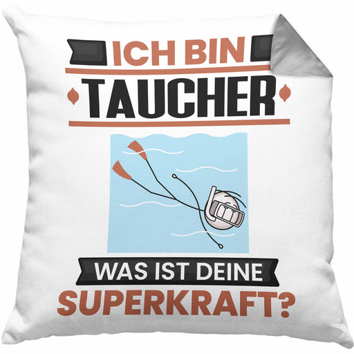Taucher Kissen mit Füllung 40x40 Geschenk für Taucher Geburtstag Lustiger Spruch Was Ist Deine Superkraft (Grau) Grau Trendation