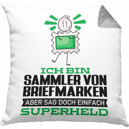 SammlervonBriefmarken Geschenk Kissen mit Füllung 40x40 Ich Bin SammlervonBriefmarken Aber Sag Doch Einfach Superheld Lustige Geschenkdiee für SammlervonBriefmarken (Grau) Grau Trendation