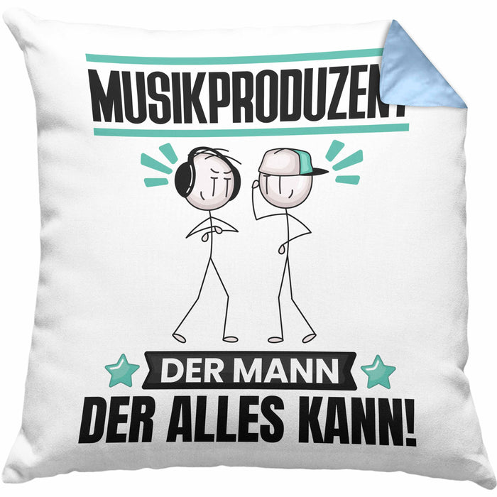 Musikproduzent Kissen mit Füllung 40x40 Geschenk für Musikproduzent Der Mann Der Alles Kann Geschenkidee zum Geburtstag (Grau) Blau Trendation