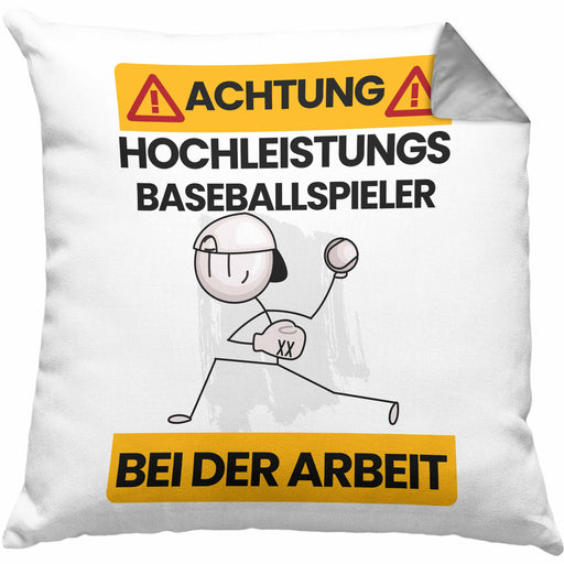 Baseballspieler Kissen mit Füllung 40x40 Geschenk Lustiger Spruch Geschenkidee für Baseballspieler Achtung Hochleistungs Baseballspieler Bei Der Arbeit (Grau) Grau Trendation