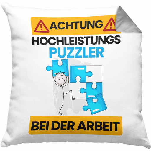 Puzzler Kissen mit Füllung 40x40 Geschenk Lustiger Spruch Geschenkidee für Puzzler Achtung Hochleistungs Puzzler Bei Der Arbeit (Grau) Grau Trendation