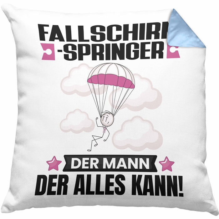 Fallschirmspringer Kissen mit Füllung 40x40 Geschenk für Fallschirmspringer Der Mann Der Alles Kann Geschenkidee zum Geburtstag (Grau) Blau Trendation