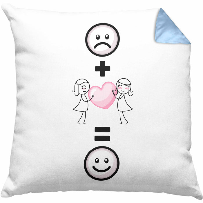 Beste Freundin Lesbisch Kissen mit Füllung 40x40 Geschenk für BFF Beste Freundinnen Lustige Geschenkidee :( + Beste Freundin Lesbisch = :) Geburtstag (Grau) Blau Trendation
