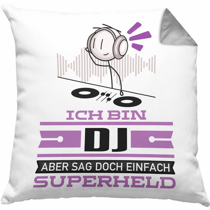 DJ Geschenk Kissen mit Füllung 40x40 Ich Bin DJ Aber Sag Doch Einfach Superheld Lustige Geschenkdiee für DJ (Grau) Grau Trendation
