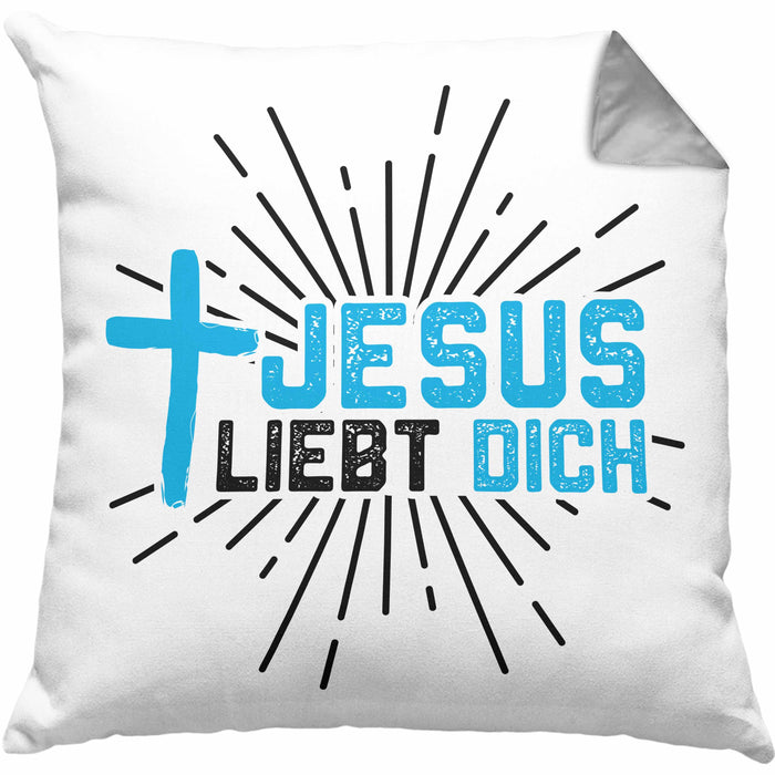 Jesus Liebt Dich Kissen mit Füllung 40x40 Geschenk Ostern Christentum Kirche Gläubiger Geschenkidee Häferl (Grau) Grau Trendation
