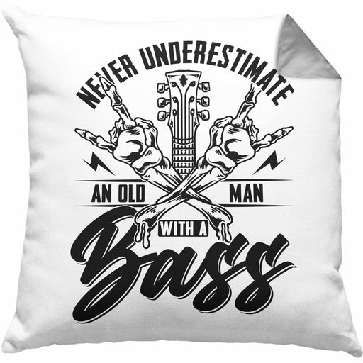 Bassist Kissen mit Füllung 40x40 Geschenk Bass-Spieler Geschenkidee Never Underestimate An Old Man With A Bass (Grau) Grau Trendation