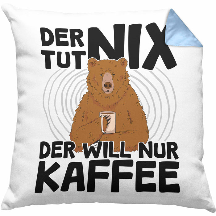 Kaffee-Liebhaber Geschenk Kissen mit Füllung 40x40 Geschenkidee für Kollegen Der Tut Nix Der Will Nur Kaffee trinken (Grau) Blau Trendation