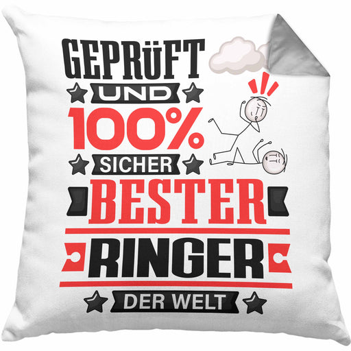 Ringer Geschenk Lustiger Spruch für Ringer Geschenkidee Bester Ringer Der WeltKissen mit Füllung 40x40 (Grau) Grau Trendation
