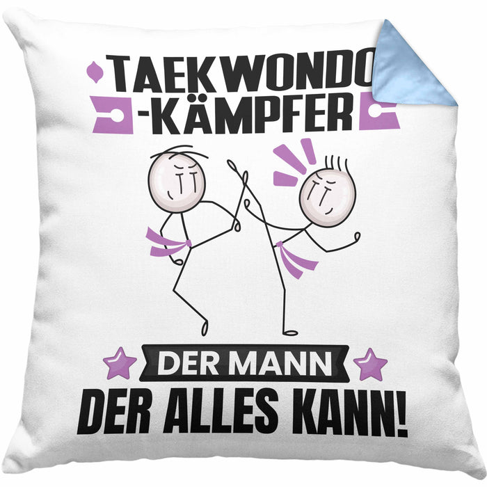 Taekwondo-Kämpfer Kissen mit Füllung 40x40 Geschenk für Taekwondo-Kämpfer Der Mann Der Alles Kann Geschenkidee zum Geburtstag (Grau) Blau Trendation