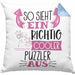 So Sieht Ein Richtig Cooler Puzzler Aus Geschenk Kissen mit Füllung 40x40 Lustiger Spruch Geschenkidee (Grau) Blau Trendation