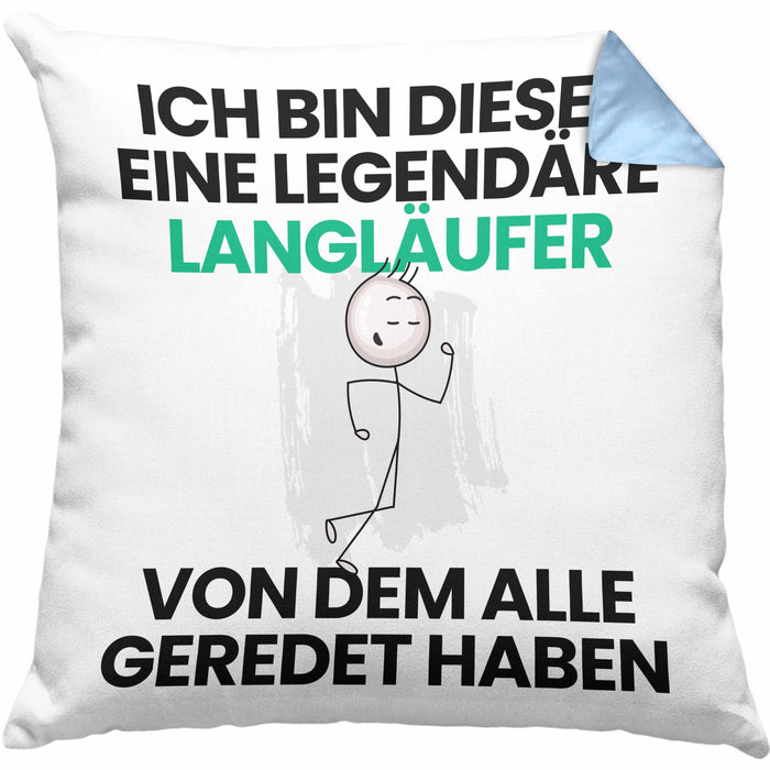 Langläufer Geschenk Kissen mit Füllung 40x40 Lustige Geschenkidee Geburtstag für Langläufer Ich Bin Dieser Legendäre Langläufer Von Dem Alle Geredet Haben (Grau) Blau Trendation