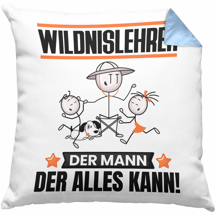 Wildnislehrer Kissen mit Füllung 40x40 Geschenk für Wildnislehrer Der Mann Der Alles Kann Geschenkidee zum Geburtstag (Grau) Blau Trendation