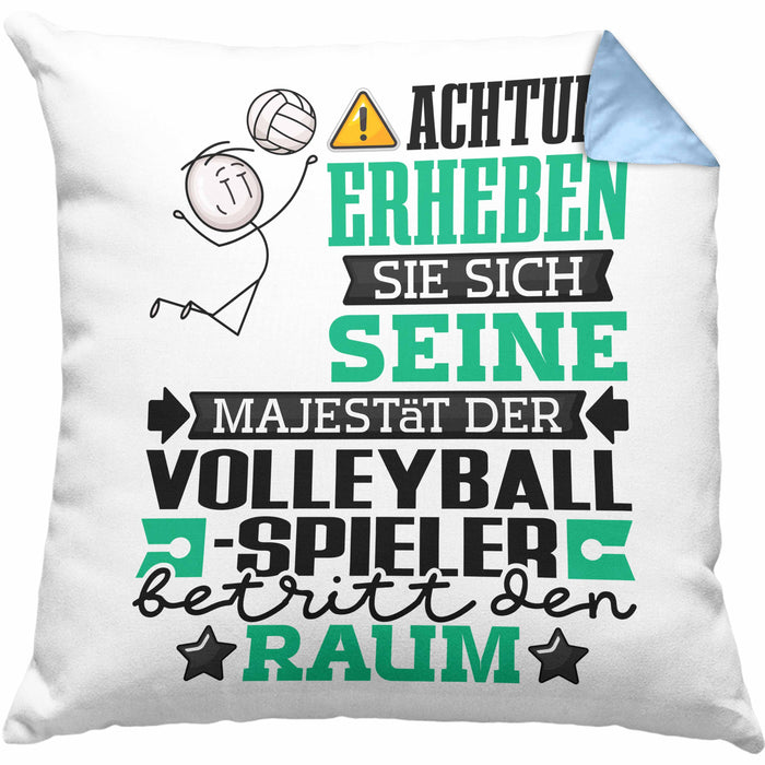 Volleyballspieler Geschenk Kissen mit Füllung 40x40 Lustiger Spruch Erheben Sie Sich Der Volleyballspieler Betritt den Raum (Grau) Blau Trendation