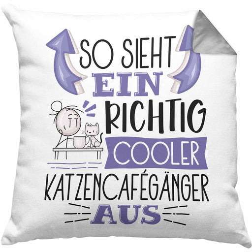 Katzencafégänger Kissen mit Füllung 40x40 So Sieht Ein Richtig Cooler Katzencafégänger Aus Geschenk Lustiger Spruch Geschenkidee (Grau) Grau Trendation