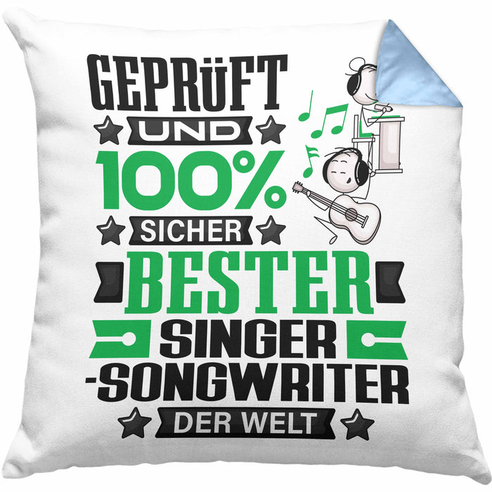 Singer-Songwriter Geschenk Lustiger Spruch für Singer-Songwriter Geschenkidee Bester Singer-Songwriter Der WeltKissen mit Füllung 40x40 (Grau) Blau Trendation