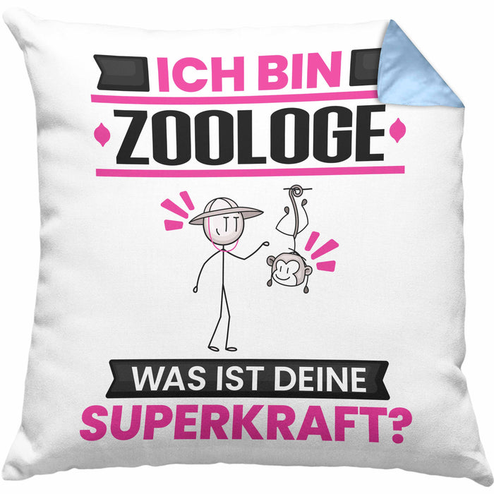 Zoologe Kissen mit Füllung 40x40 Geschenk für Zoologe Geburtstag Lustiger Spruch Was Ist Deine Superkraft (Grau) Blau Trendation