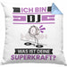 DJ Kissen mit Füllung 40x40 Geschenk für DJ Geburtstag Lustiger Spruch Was Ist Deine Superkraft (Grau) Blau Trendation