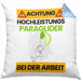 Paraglider Kissen mit Füllung 40x40 Geschenk Lustiger Spruch Geschenkidee für Paraglider Achtung Hochleistungs Paraglider Bei Der Arbeit (Grau) Blau Trendation