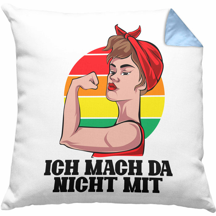 Lustige Feministen Kissen mit Füllung 40x40 Geschenk für starke Frauen Frauenpower Feminismus (Grau) Blau Trendation