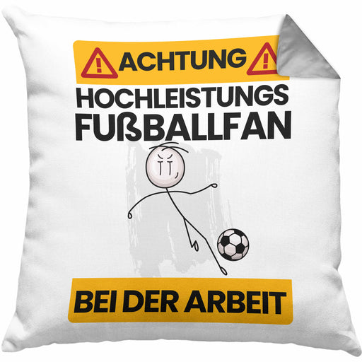 Fußballfan Kissen mit Füllung 40x40 Geschenk Lustiger Spruch Geschenkidee für Fußballfan Achtung Hochleistungs Fußballfan Bei Der Arbeit (Grau) Grau Trendation