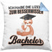 Bachelor Geschenk Abschluss Kissen mit Füllung 40x40 Spruch Master Abitur Abi Graduation Bestanden Prüfung Lizenz zum Besserwisser (Grau) Blau Trendation