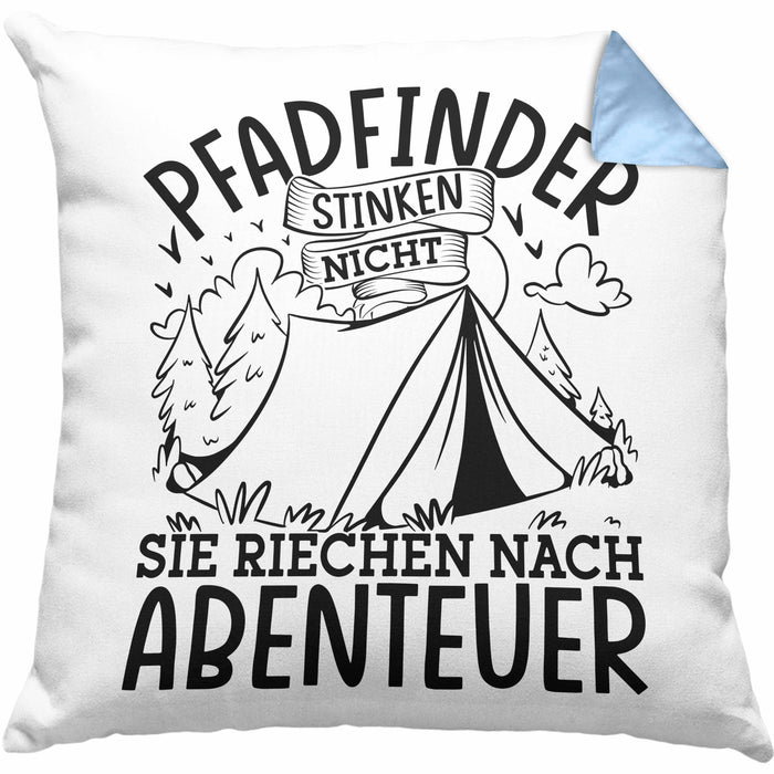 Pfadfinder Kissen mit Füllung 40x40 Geschenk Pfadfinder Stinken Nicht Sie Riechen Nach Abenteuer (Grau) Blau Trendation