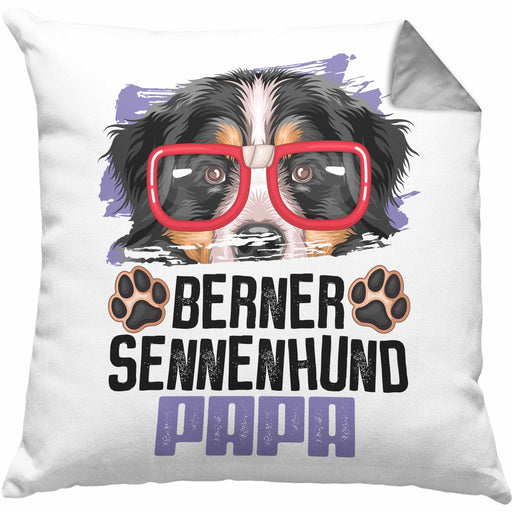 Berner Sennen Papa Besitzer Kissen mit Füllung 40x40 Geschenk Lustiger Spruch Geschenkidee Berner Sennen Liebhaber (Grau) Grau Trendation