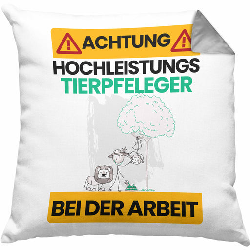 Tierpfleger Kissen mit Füllung 40x40 Geschenk Lustiger Spruch Geschenkidee für Tierpfleger Achtung Hochleistungs Tierpfleger Bei Der Arbeit (Grau) Grau Trendation