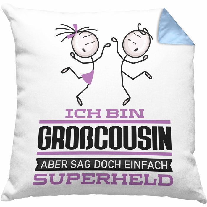 Großcousin Geschenk Kissen mit Füllung 40x40 Ich Bin Großcousin Aber Sag Doch Einfach Superheld Lustige Geschenkdiee für Großcousin (Grau) Blau Trendation